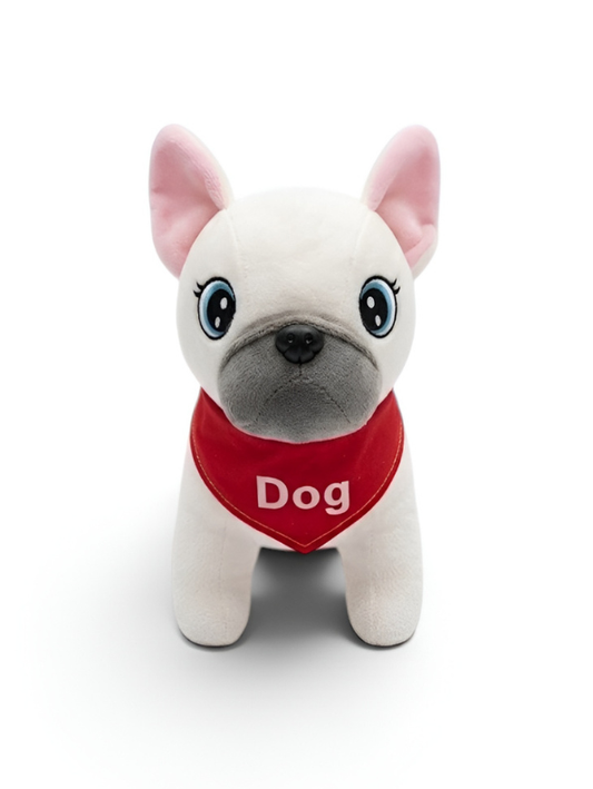 8-Inch Soft White French Bulldog Plush Toy with Red Dog Bandana ST16510.