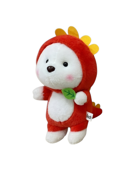 8-Inch White Bear Plush in Red Dinosaur Onesie – Cute Soft Stuffed Animal Toy ST14482.