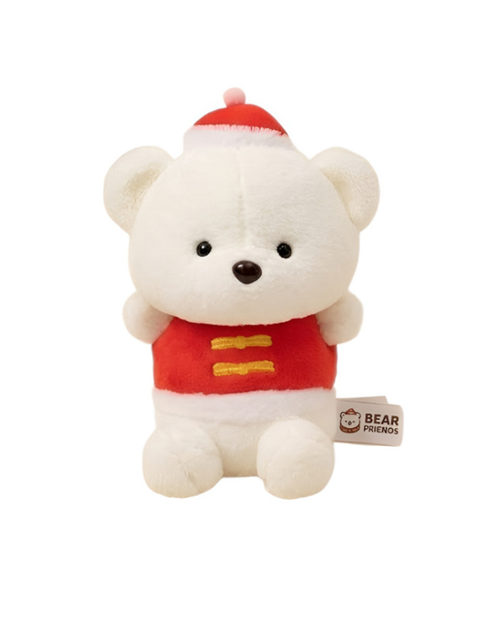 8-Inch White Polar Bear with Red Vest and Hat Soft Toy ST14479.