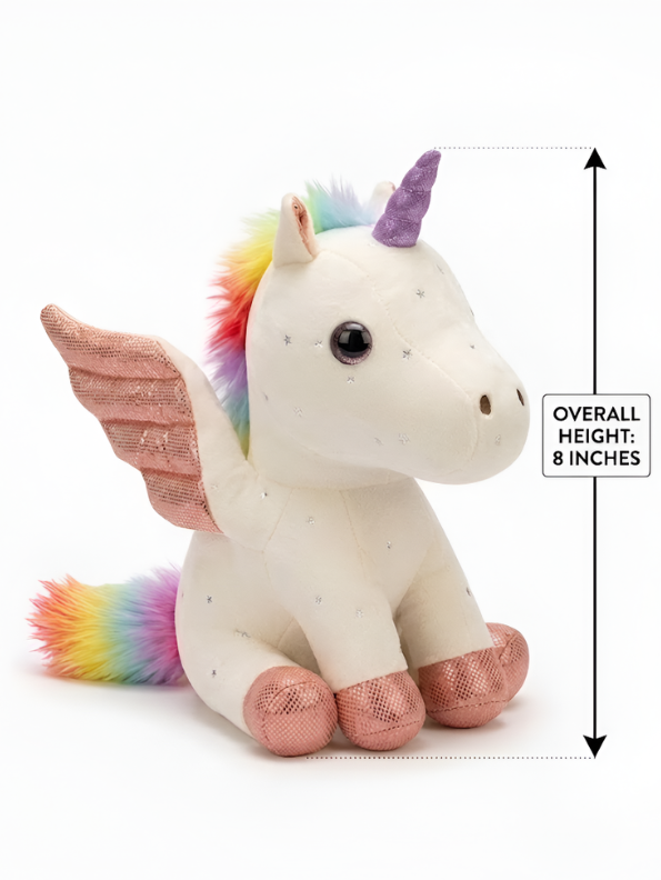 8-Inch White Rainbow Unicorn Plush Toy with Pink Wings ST11550