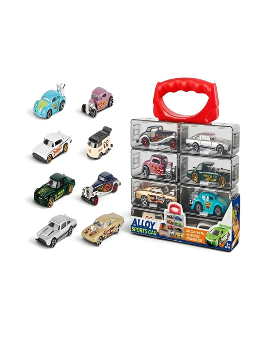 8-Piece Diecast Metal Sports Car Toy Set with Portable Storage Case TV7288.