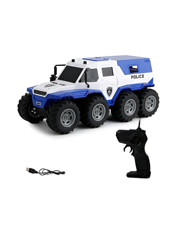 8-Wheel RC Police Monster Truck – High-Speed Off-Road Remote Control SUV.