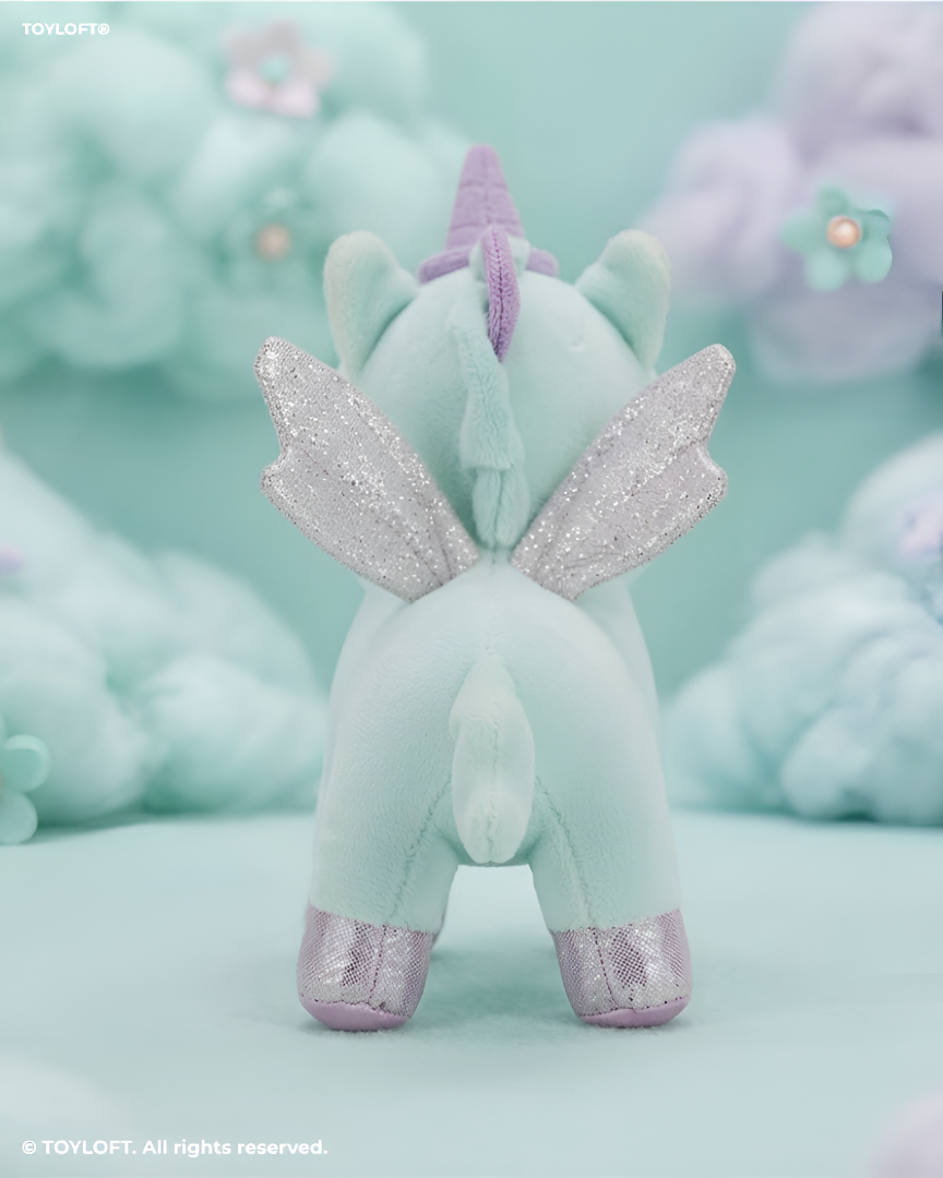 8 Inch Unicorn Soft Toy with Glitter Wings & Rainbow Patch Green ST11459.