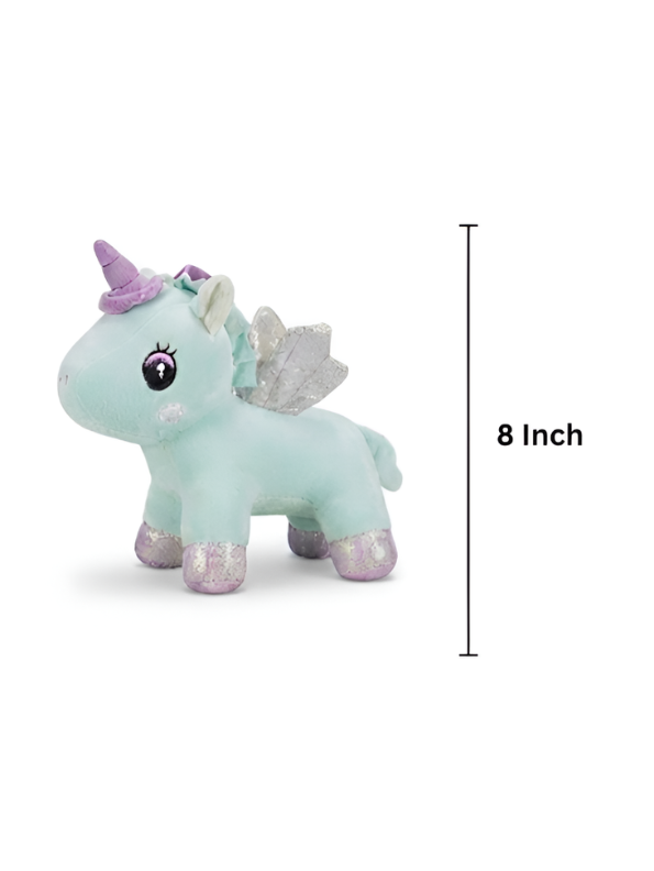 8 Inch Unicorn Soft Toy with Glitter Wings & Rainbow Patch Green ST11459.