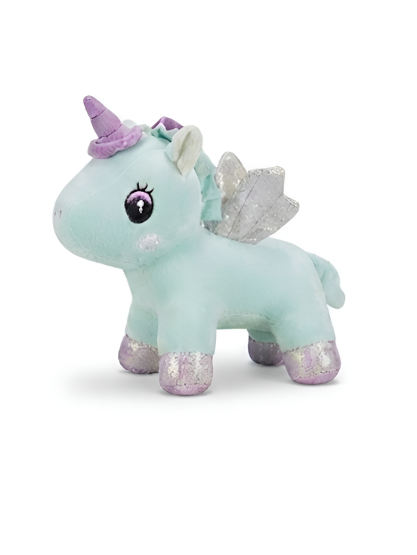 8 Inch Unicorn Soft Toy with Glitter Wings & Rainbow Patch Green ST11459.