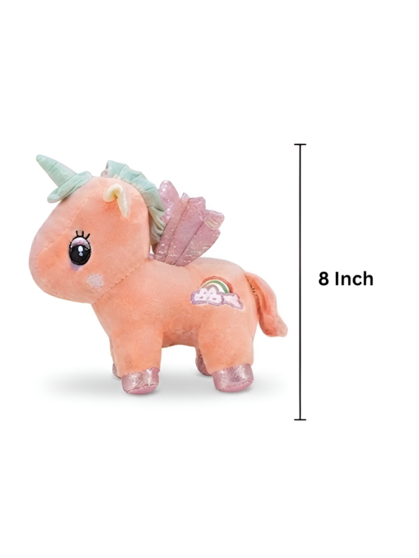 8 Inch Unicorn Soft Toy with Glitter Wings & Rainbow Patch Red ST11459.