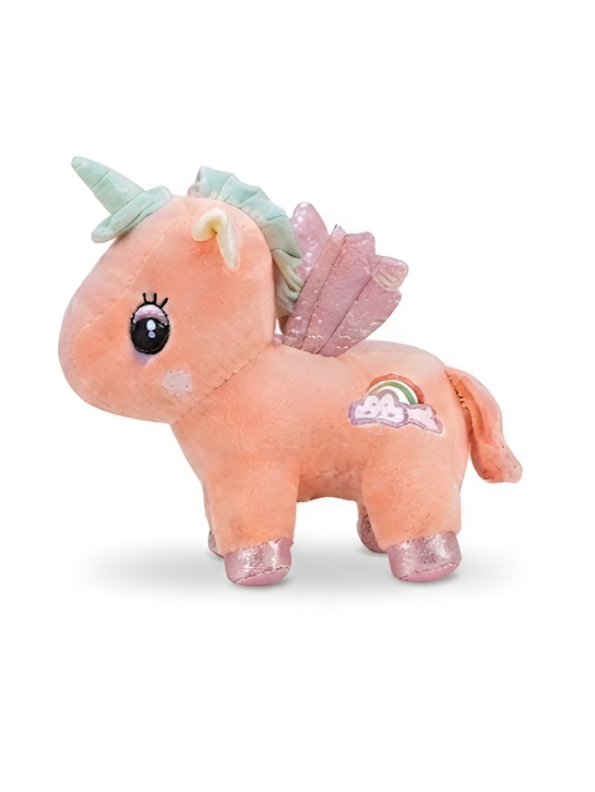 8 Inch Unicorn Soft Toy with Glitter Wings & Rainbow Patch Red ST11459.