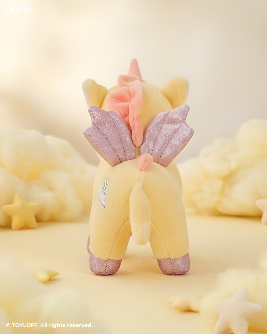 8 Inch Unicorn Soft Toy with Glitter Wings & Rainbow Patch Yellow ST11459.