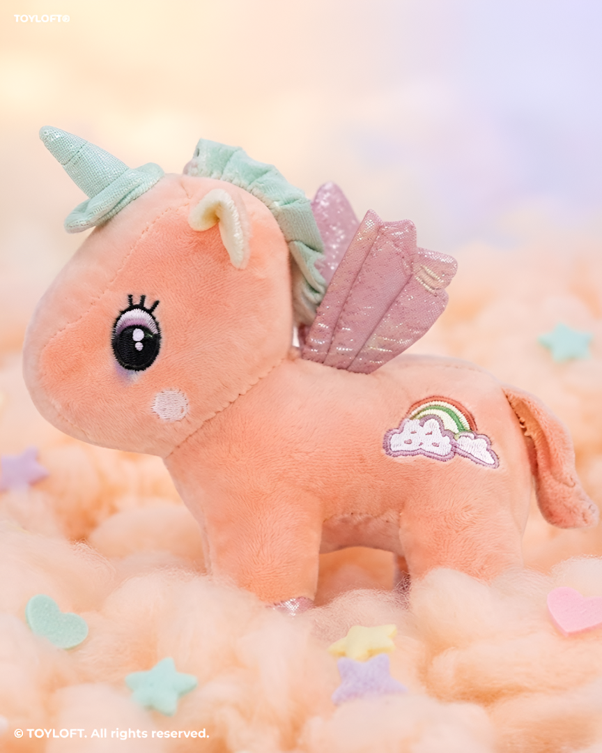 8 Inch Unicorn Soft Toy with Glitter Wings & Rainbow Patch Red ST11459.