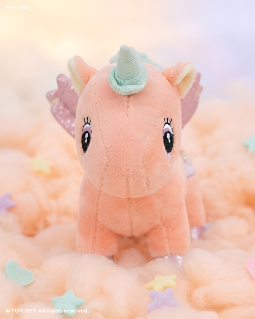 8 Inch Unicorn Soft Toy with Glitter Wings & Rainbow Patch Red ST11459.