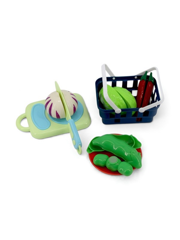 8 Pcs Kids Pretend Play Cutting Vegetable Toy Set with Shopping Basket LMI15187