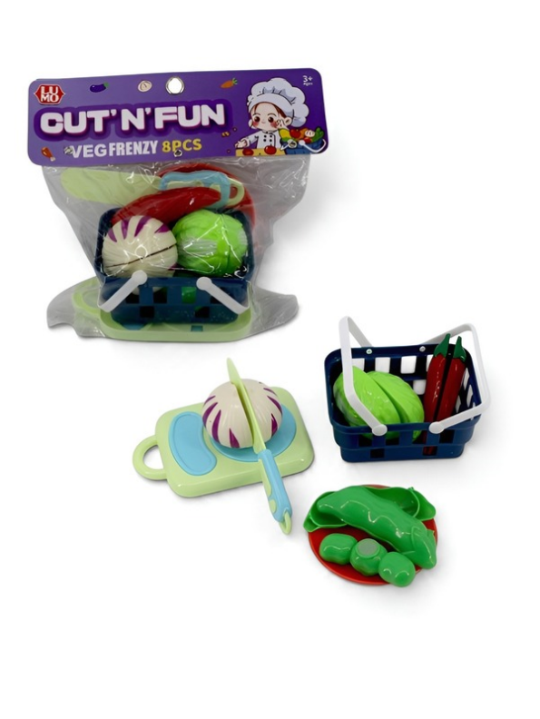 8 Pcs Kids Pretend Play Cutting Vegetable Toy Set with Shopping Basket LMI15187