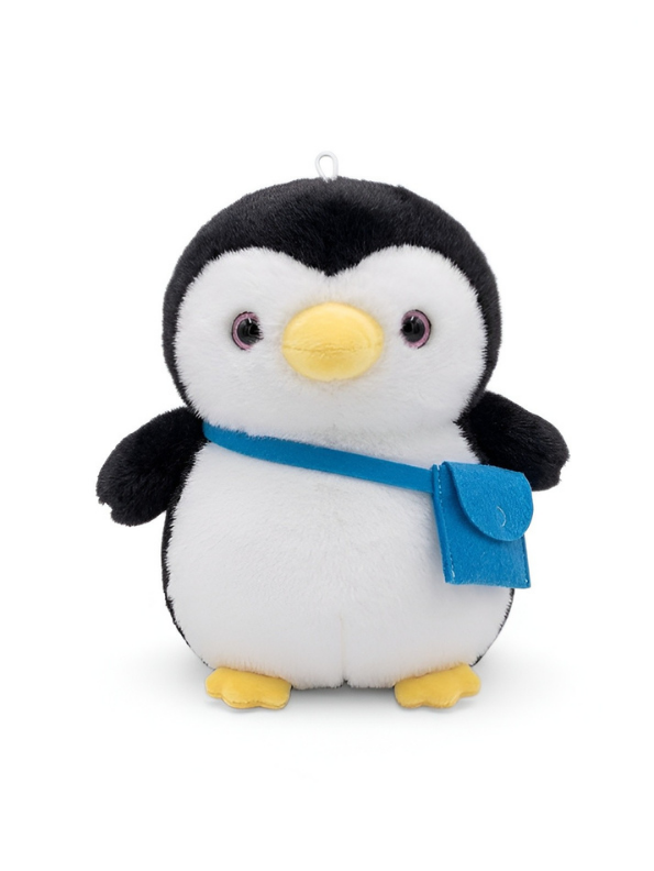 9-Inch Cute Penguin Plush Toy with Blue Satchel – Soft Black and White Stuffed Animal ST15303.