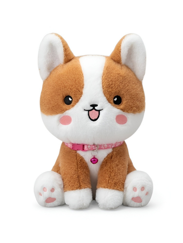 9-Inch Kawaii Corgi Puppy Plush Toy – Soft Stuffed Dog with Bell & Paw Print Design ST14565.