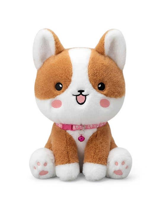 9-Inch Kawaii Corgi Puppy Plush Toy – Soft Stuffed Dog with Bell & Paw Print Design ST14565.