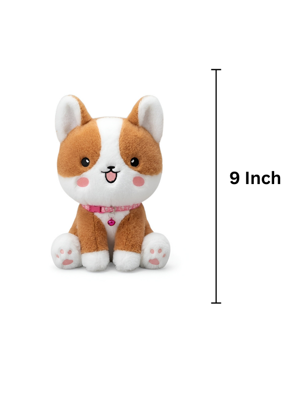 9-Inch Kawaii Corgi Puppy Plush Toy – Soft Stuffed Dog with Bell & Paw Print Design ST14565.