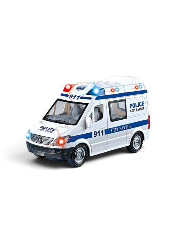 911 Police City Patrol Toy Van - Electric Bump and Go Toy Car with Flashing 3D LED Lights & Musical Sounds - Friction Powered Inertia Police Vehicle for Toddlers TV5427