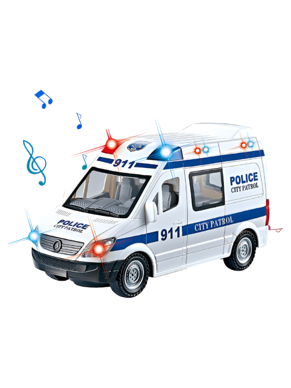 911 Police City Patrol Toy Van - Electric Bump and Go Toy Car with Flashing 3D LED Lights & Musical Sounds - Friction Powered Inertia Police Vehicle for Toddlers TV5427