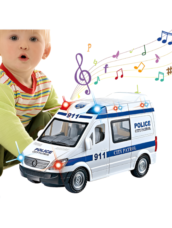 911 Police City Patrol Toy Van - Electric Bump and Go Toy Car with Flashing 3D LED Lights & Musical Sounds - Friction Powered Inertia Police Vehicle for Toddlers TV5427