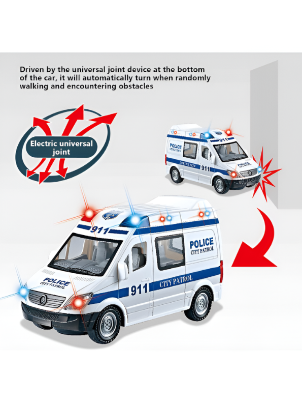 911 Police City Patrol Toy Van - Electric Bump and Go Toy Car with Flashing 3D LED Lights & Musical Sounds - Friction Powered Inertia Police Vehicle for Toddlers TV5427