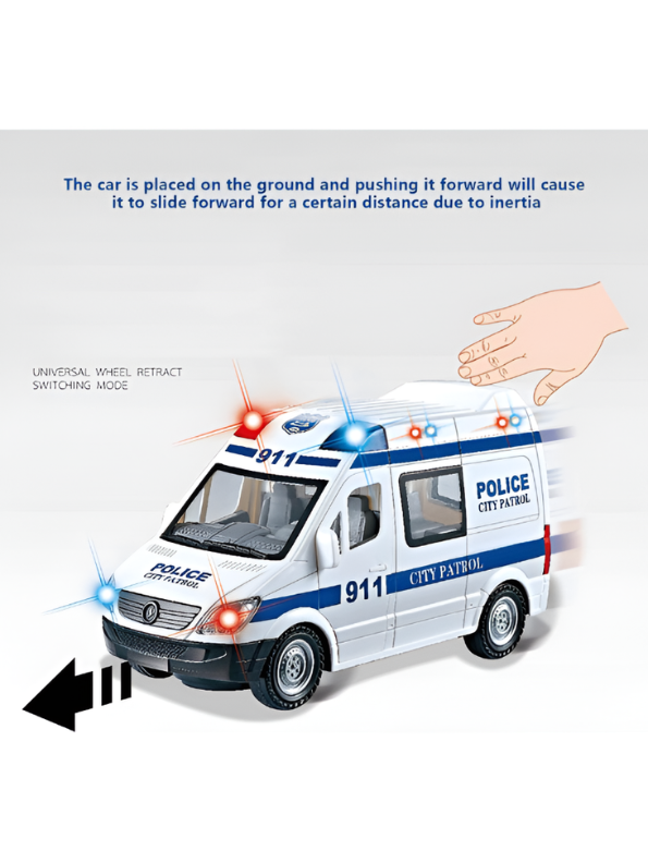 911 Police City Patrol Toy Van - Electric Bump and Go Toy Car with Flashing 3D LED Lights & Musical Sounds - Friction Powered Inertia Police Vehicle for Toddlers TV5427