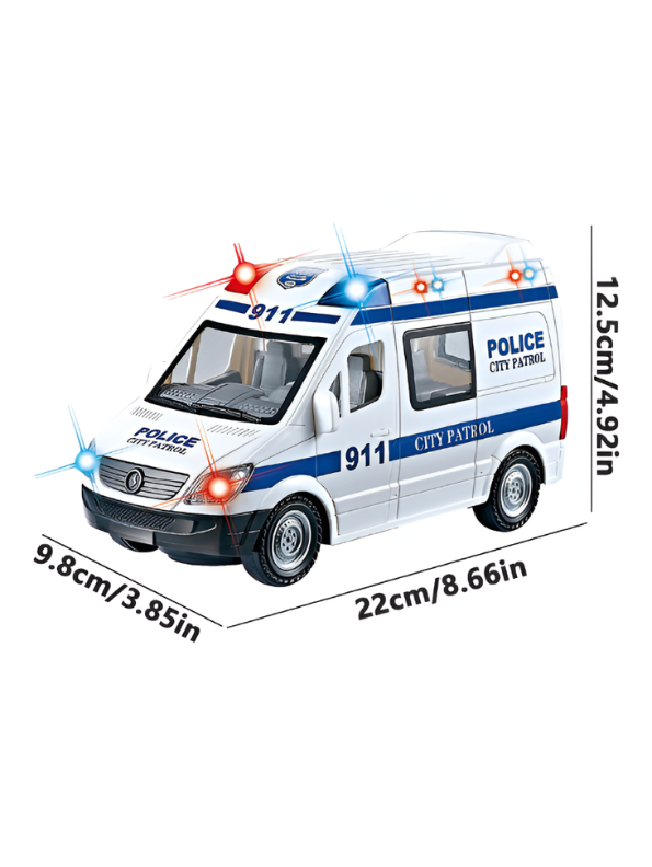 911 Police City Patrol Toy Van - Electric Bump and Go Toy Car with Flashing 3D LED Lights & Musical Sounds - Friction Powered Inertia Police Vehicle for Toddlers TV5427