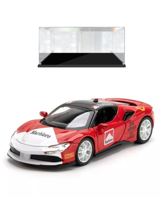 Ferrari SF90 Sports Car Diecast Model Scale 1:32 – Metallic Red –  With Acrylic Display Box