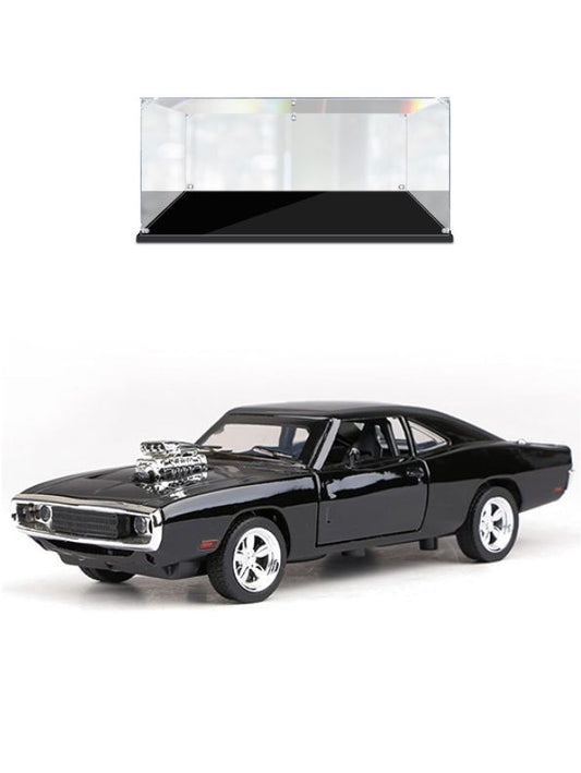 Mustang Dodge Charger Fast & Furious Diecast Car 1:24 Scale - Black Model with Acrylic Display Case