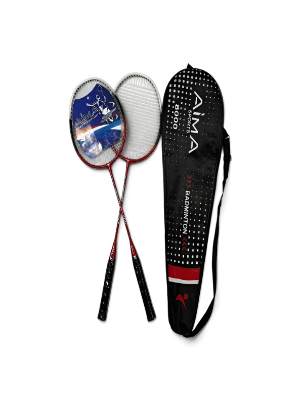 AIMA Sports 8000 Badminton Racket Set of 2 with Carrying Case – Red & Black TV5843
