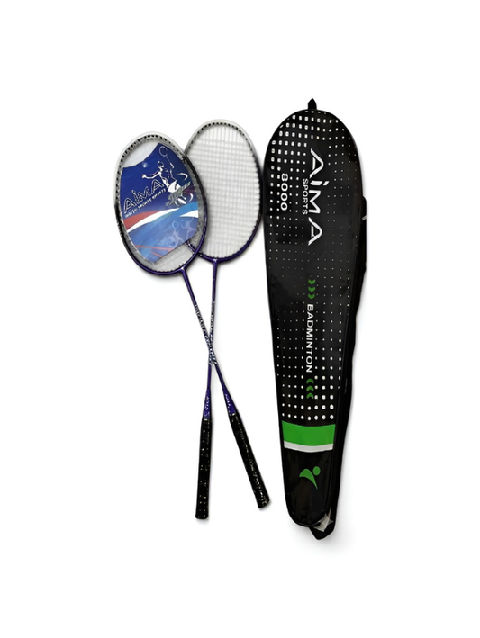 AIMA Sports 8000 Badminton Racket Set of 2 with Carrying Case – Blue & Black TV5843.