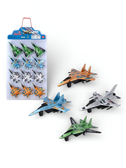 12-Piece Die-Cast Military Fighter Jet Toy Set – Pull-Back Action Airplanes for Kids, Assorted Camouflage Combat Planes, Gift for Boys and Girls Ages 3+ LMI16102