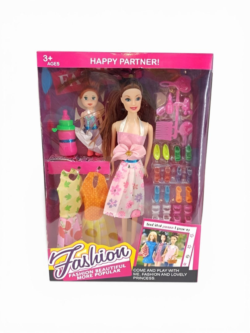 Fashion Doll Play Set with Mini Doll & Accessories - 11.5" Dress-Up Doll, 2 Extra Outfits, 10+ Pairs of Shoes, Hair Tools, and Feeding Bottle - Gift for Girls Ages 3+ LMI9472