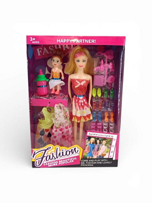 Fashion Doll Play Set with Mini Doll & Accessories - 11.5" Dress-Up Doll, 2 Extra Outfits, 10+ Pairs of Shoes, Hair Tools, and Feeding Bottle - Gift for Girls Ages 3+ LMI9472