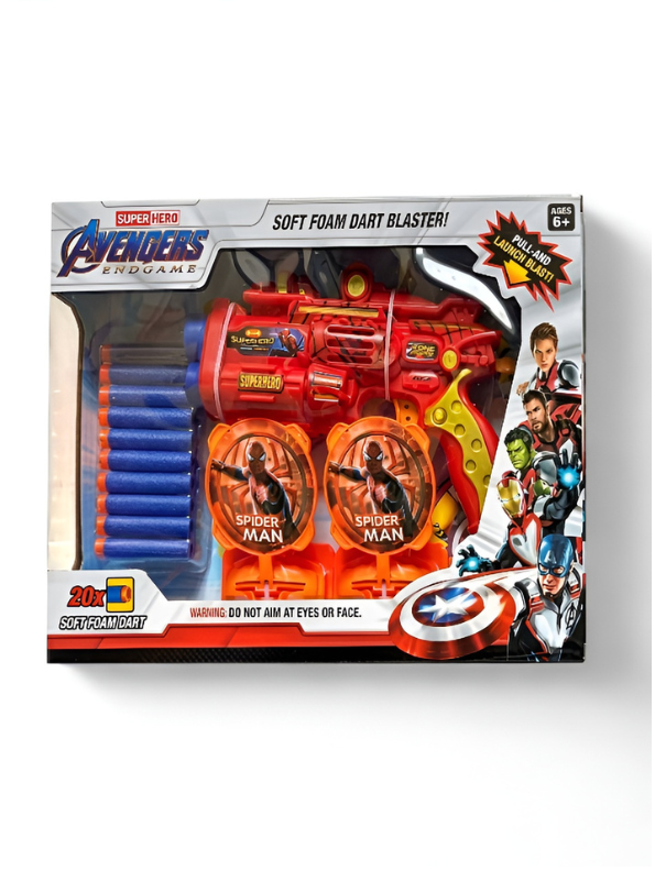 Marvel Avengers Endgame Soft Foam Dart Blaster Set - Includes 20 Darts & Spider-Man Targets - Kids Superhero Toy Gun - Ages 6+ TV5602