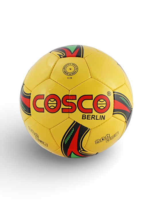 Cosco Berlin Football - Size 5 Hand-Stitched Soccer Ball - High-Visibility Yellow/Red Synthetic Leather - Durable Training & Match Ball for All Terrains TV1184