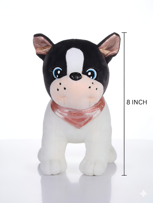 Adorable White Bulldog Soft Plushie – 8 Inch Stuffed Puppy Dog Toy with Decorative Neck Bandana, Cute Room Decor and Gift ST16395