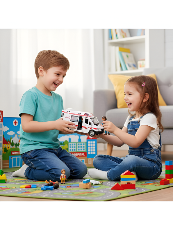 Large Realistic Toy Ambulance - 108 Emergency Hospital Service Vehicle with Openable Doors, Lights, and Sounds for Boys and Girls TV5307