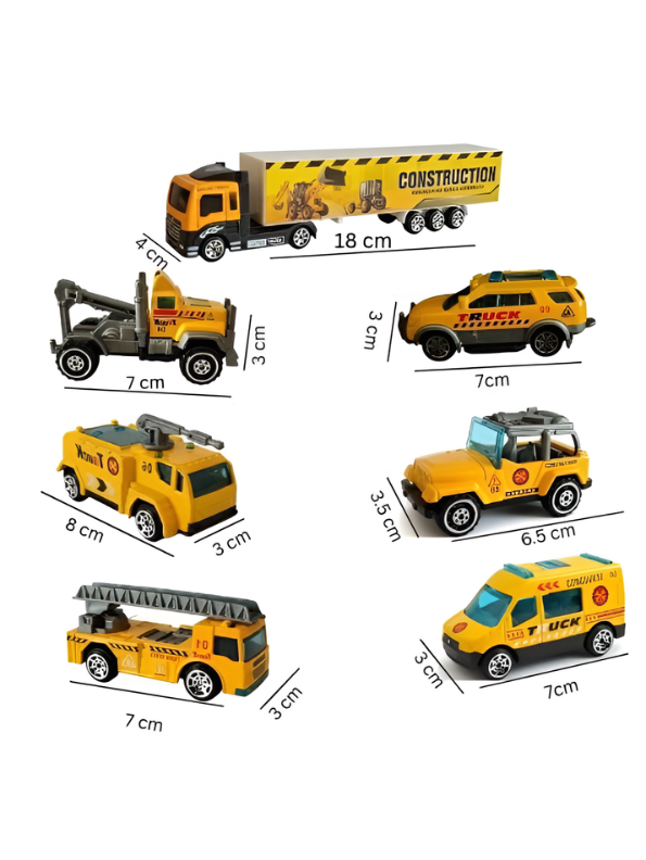 Die-Cast Metal Construction Vehicle Toy Set - 7-Piece Engineering Play Set with Semi-Truck, Excavator, Crane, and SUV - Durable Alloy Miniature Cars for Kids & Toddlers Ages 5+ TV5695