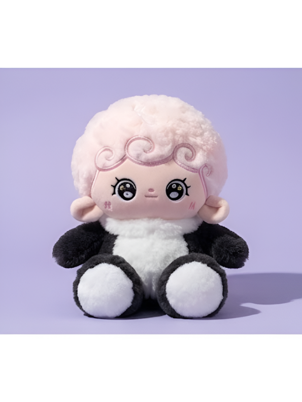 Cute Plush Doll in Black Costume 10-Inch - Soft Stuffed Lamb Toy for Kids, Toddlers, and Nursery Decor - Kawaii Cuddly Companion for Boys and Girls ST16403