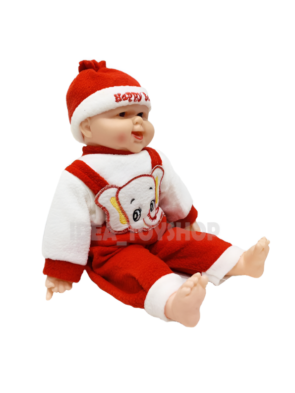 Soft Body Baby Doll in Red Elephant Overalls and "Happy Baby" Hat – Realistic Play Doll for Toddlers and Kids TV415