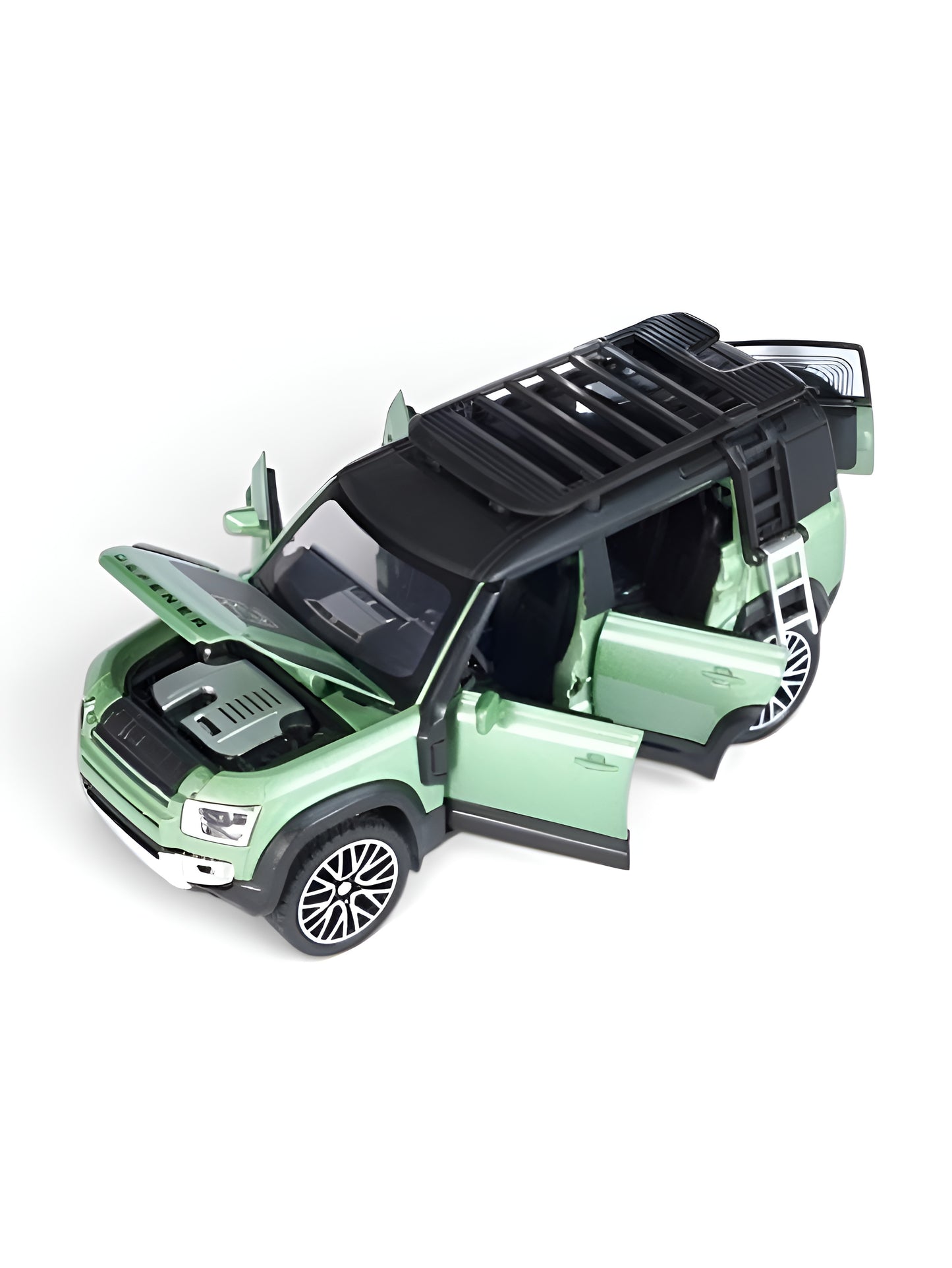 Land Rover Defender Diecast Model Car - Green 1:32 Scale Replica in Metallic with Roof Rack LMI16728
