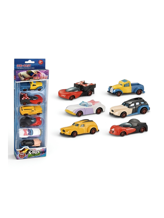 Crazy Racers 6-Piece Die-Cast Car Set - 1:42 Scale Simulation Toy Vehicles for Kids 3+ TV4621