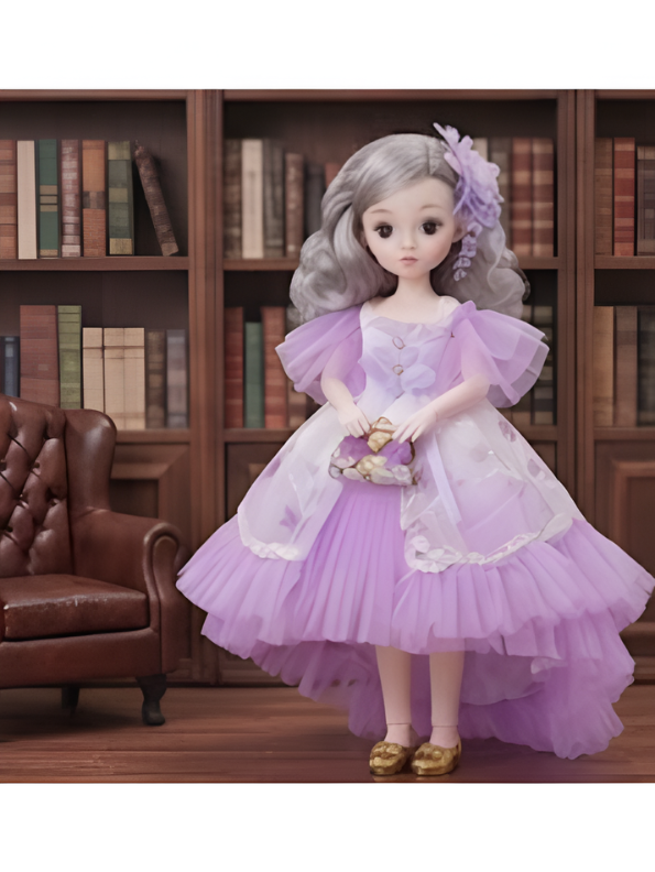 Beautiful Lavender Fairy Princess Fashion Doll Set with Articulated Joints, Luxury Embroidered Dress, Floral Tiara, and Handbag – Elegant Toy Gift for Girls LMI10447