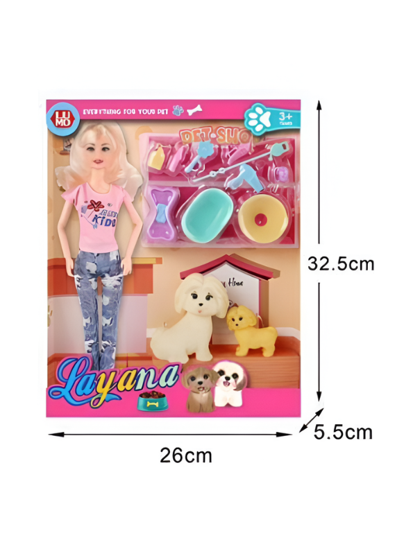Doll with Pet Shop Grooming Set for Girls Fashion Doll with Golden Hair, 2 Toy Dogs, and 11 Bathing & Feeding Accessories Pretend Play Toys Set for Kids Ages 3+ LMI12737