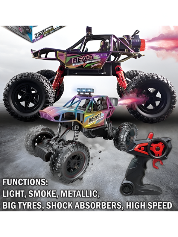 1:16 Scale Remote Control Climb King Monster Truck – 4WD Off-Road RC Crawler with LED Lights and Spray Smoke Effect – All-Terrain Toy Car for Kids TV5263