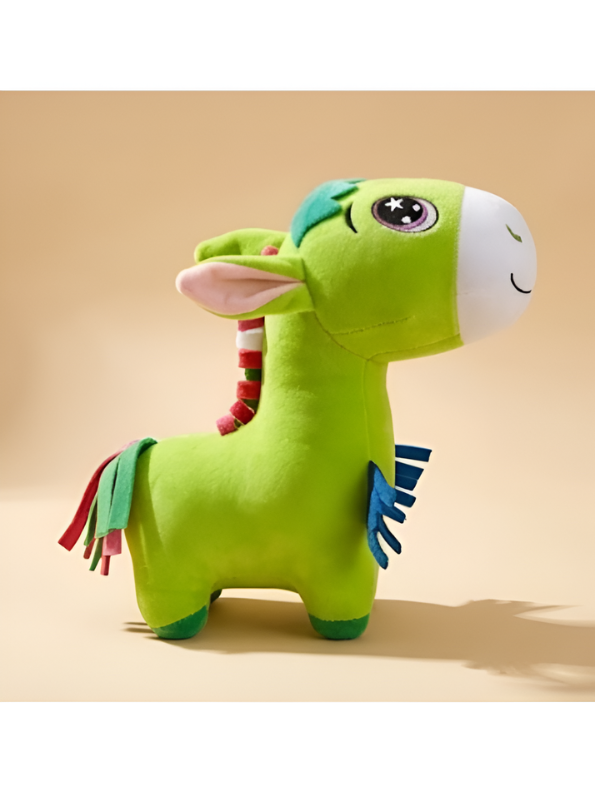 Premium 7-Inch Green Donkey Plush Toy Cute Stuffed Animal with Embroidered Eyes & Festive Ribbon Mane Ultra-Soft Velvet Toy for Kids & Nursery Decor ST16517