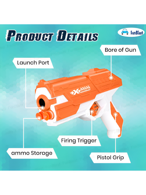 Soft Bullet Toy Gun Orange - Kids Foam Dart Blaster Pistol with 4 Suction Cup Darts & Ammo Storage, Pull-Back Action High-Speed Shooting Blaster Gun Toy for Kids LMI14922