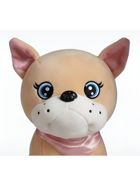 Adorable Beige Bulldog Soft Plushie – 8 Inch Stuffed Puppy Dog Toy with Decorative Neck Bandana, Cute Room Decor and Gift ST16395