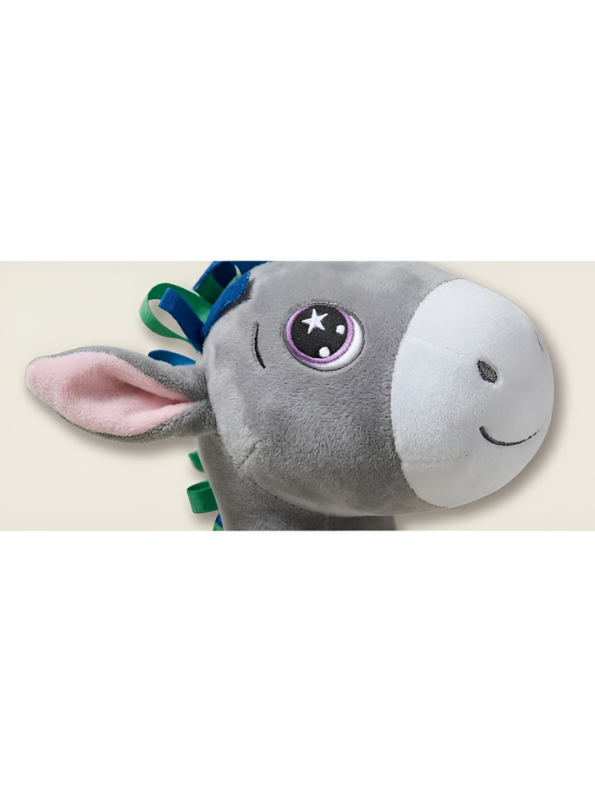Premium 7-Inch Grey Donkey Plush Toy Cute Stuffed Animal with Embroidered Eyes & Festive Ribbon Mane Ultra-Soft Velvet Toy for Kids & Nursery Decor ST16517