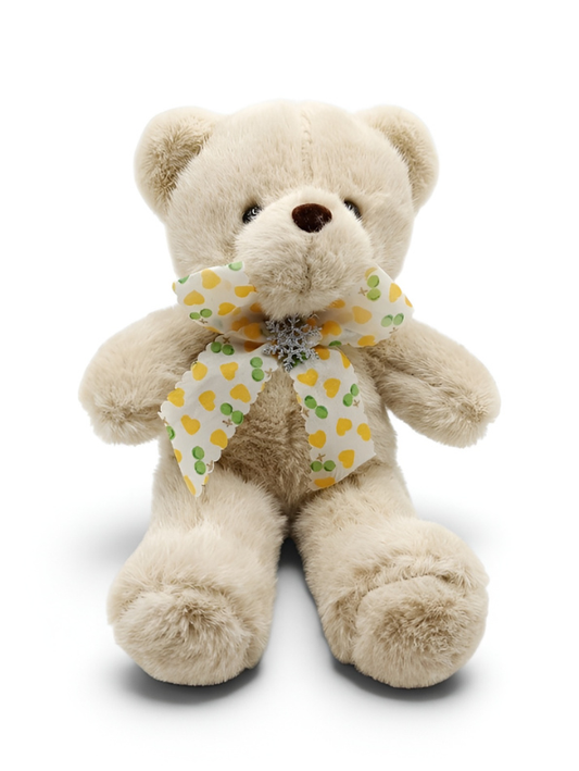 Teddy Bear Stuffed Animal - Soft Brown 8 Inch Cute Plush Toy with Heart-Patterned Ribbon & Pinecone Detailing, Perfect Winter & Holiday Gift ST16464